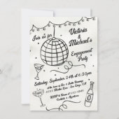 Hand getrokken disco bal funky verlovingsfeest kaart (Voorkant)