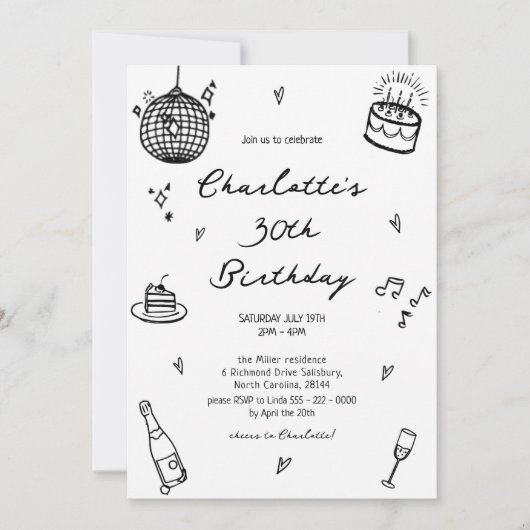 Hand getrokken discobal 30e verjaardag kaart (Voorkant)