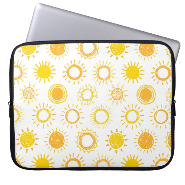 Hand getrokken doedel zonnen patroon laptop sleeve (Voorkant)