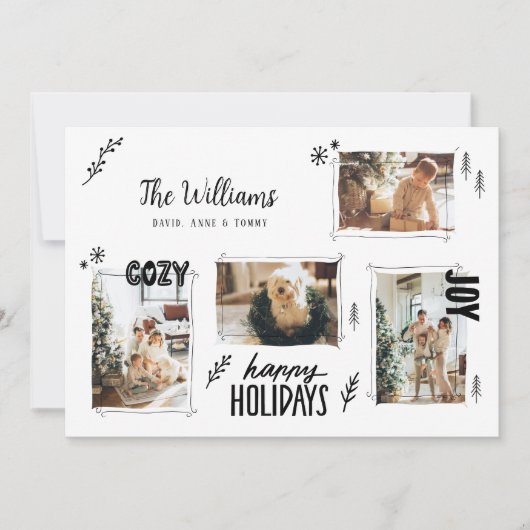 Hand getrokken Doodle 4 Foto Kerstmis Feestdagenkaart (Voorkant)