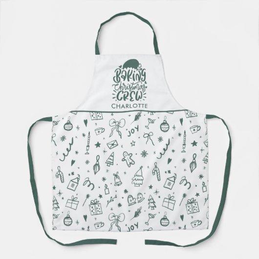 Hand getrokken Doodle Bakken Kerst Crew Schort (Voorkant)