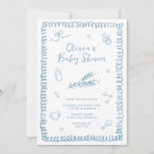 Hand getrokken Doodle blauw Baby shower Kaart (Voorkant)