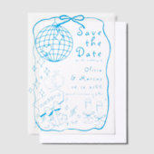 Hand getrokken Doodle Blue Wedding Bewaar de datum Vellum Uitnodigingen (Offset)