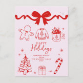 Hand getrokken Doodle Boog Rood Roze Kerstmis Feestdagenkaart (Voorkant)