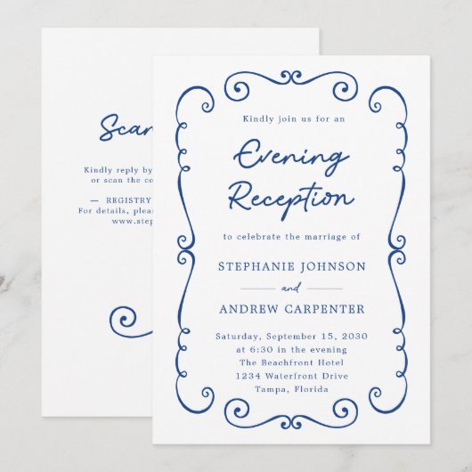 Hand getrokken Doodle Border Avond Huwelijksrecept Kaart (Voorkant / Achterkant)