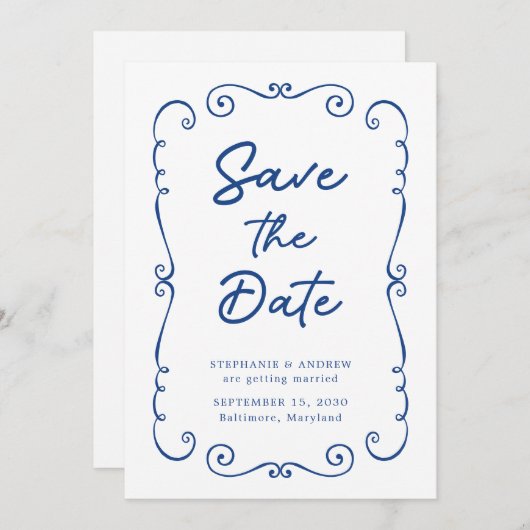 Hand getrokken Doodle Border Bruiloft Save the Dat Kaart (Voorkant / Achterkant)