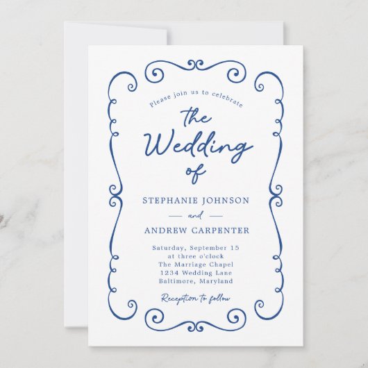 Hand getrokken Doodle Border QR Code Bruiloft Kaart (Voorkant)