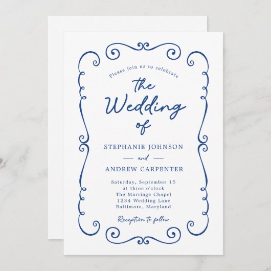 Hand getrokken Doodle Border QR Code Bruiloft Kaart (Voorkant / Achterkant)