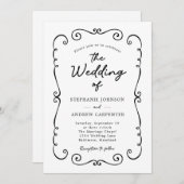 Hand getrokken Doodle Border QR Code Bruiloft Kaart (Voorkant / Achterkant)