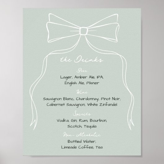 Hand getrokken Doodle Bow Sage Green Wedding Bar Poster (Voorkant)