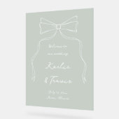 Hand getrokken Doodle Bow Sage Green Wedding Welko Acryl Bord (Hoek)