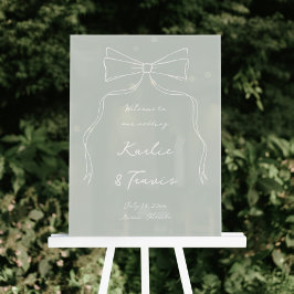 Hand getrokken Doodle Bow Sage Green Wedding Welko Acryl Bord