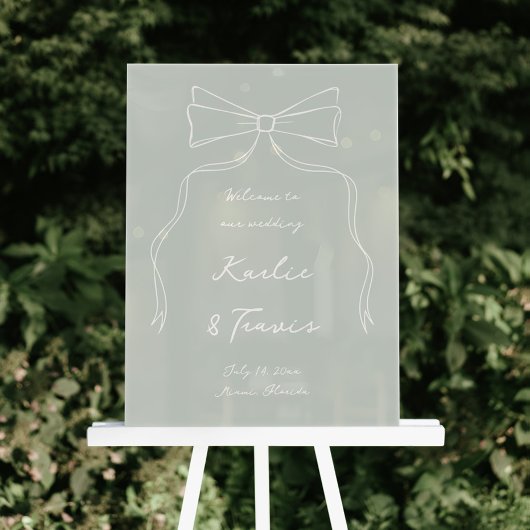 Hand getrokken Doodle Bow Sage Green Wedding Welko Acryl Bord