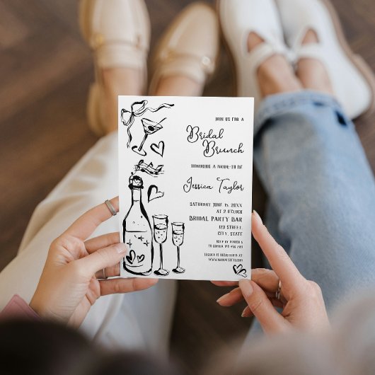 Hand getrokken Doodle Bridal Brunch Franse strik i Kaart
