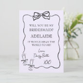 Hand getrokken Doodle bruidsmeisje voorstel Paarse Kaart (Staand voorkant)