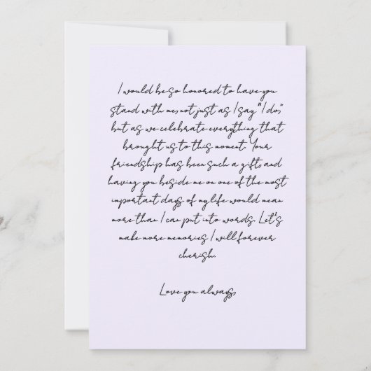 Hand getrokken Doodle bruidsmeisje voorstel Paarse Kaart (Achterkant)