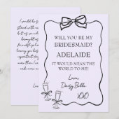 Hand getrokken Doodle bruidsmeisje voorstel Paarse Kaart (Voorkant / Achterkant)