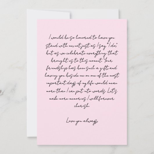 Hand getrokken Doodle Bruidsmeisje voorstel Roze Kaart (Achterkant)