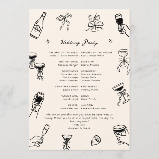 Hand getrokken Doodle bruiloft Programmakaart (Achterkant)