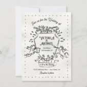 Hand getrokken Doodle Cherub Cupid Crest Bruiloft Kaart (Voorkant)