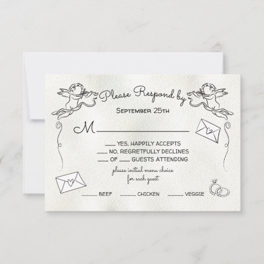 Hand getrokken doodle Cherub Cupid RSVP Kaart (Voorkant)