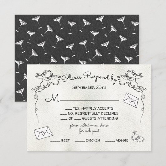 Hand getrokken doodle Cherub Cupid RSVP Kaart (Voorkant / Achterkant)