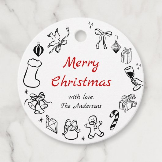 Hand getrokken Doodle Christmas Label Holiday Gift (Voorkant)