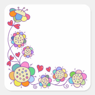 Hand getrokken Doodle Daisy Floral Corner Border Vierkante Sticker