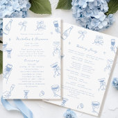 Hand getrokken Doodle Dusty Blue Wedding Programma Programmakaart