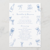 Hand getrokken Doodle Dusty Blue Wedding Programma Programmakaart (Voorkant)