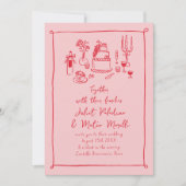 Hand getrokken Doodle eten en Drink Roze-rode brui Kaart (Voorkant)