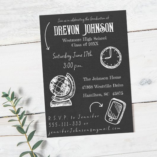 Hand getrokken Doodle Foto Graduation Party Kaart