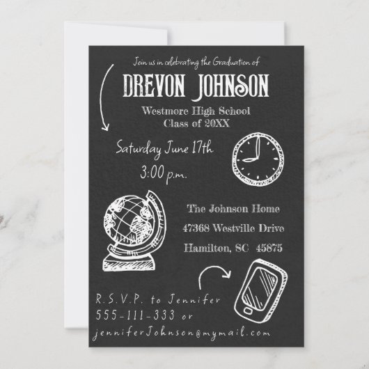 Hand getrokken Doodle Foto Graduation Party Kaart (Achterkant)