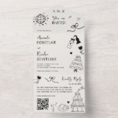 Hand getrokken Doodle Franse QR Code Huwelijk All In One Uitnodiging (Binnen)