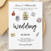 Hand getrokken Doodle Fun Funky Fotobruiloft Kaart