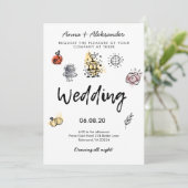 Hand getrokken Doodle Fun Funky Fotobruiloft Kaart (Staand voorkant)