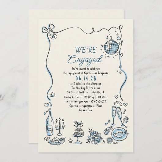 Hand getrokken Doodle Funky Whimsical Engagement P Kaart (Voorkant / Achterkant)