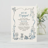 Hand getrokken Doodle Funky Whimsical Engagement P Kaart (Staand voorkant)