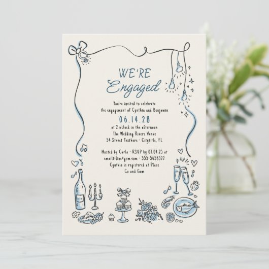 Hand getrokken Doodle Funky Whimsical Engagement P Kaart (Staand voorkant)