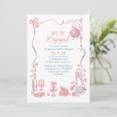 Hand getrokken Doodle Funky Whimsical Engagement P Kaart (Staand voorkant)