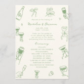 Hand getrokken Doodle Green Wedding Programmakaart (Voorkant)
