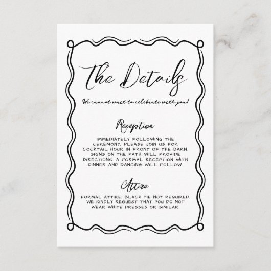 Hand getrokken Doodle grillige bruiloft details Informatiekaartje (Voorkant)