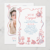 Hand getrokken Doodle grillige verlovingsfeest fot Kaart (Voorkant / Achterkant)