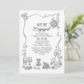 Hand getrokken Doodle grillige verlovingsfeest fot Kaart (Staand voorkant)