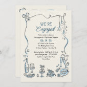 Hand getrokken Doodle grillige verlovingsfeest fot Kaart (Voorkant / Achterkant)