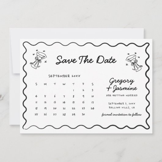 Hand getrokken Doodle Handgeschreven kalender brui Save The Date (Voorkant)