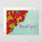 Hand getrokken Doodle Hart en Bloemen Dank u Briefkaart (Voorkant / Achterkant)