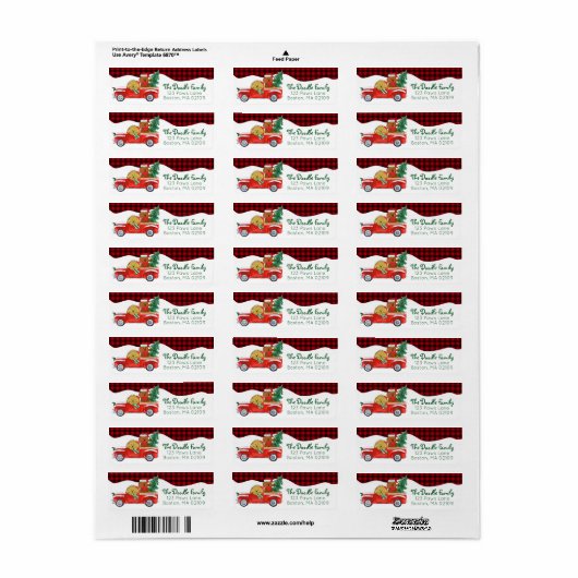 Hand getrokken Doodle Honden Rode Kerst Truck Etiket (Full Sheet)