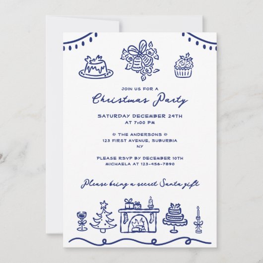 Hand getrokken Doodle kerstfeest Kaart (Voorkant)