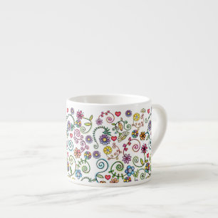 Hand getrokken Doodle Kleurrijk Bloemen naadloos p Espresso Kop